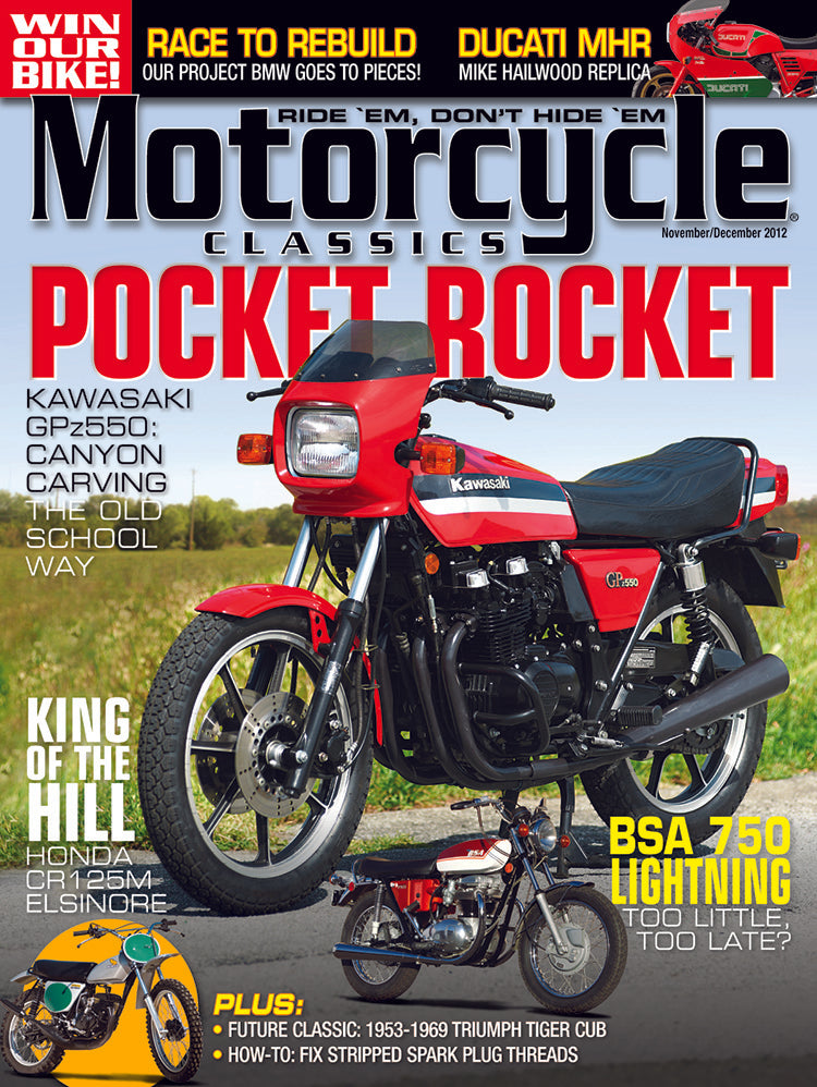 MOTORCYCLE CLASSICS COVER BANNER, NOVEMBER/DECEMBER 2012